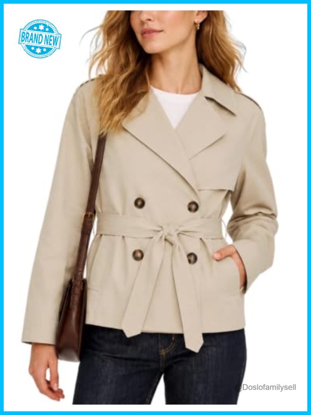 Faleave Women's Cropped Trench Coat Double Breasted Belted Short Jacket